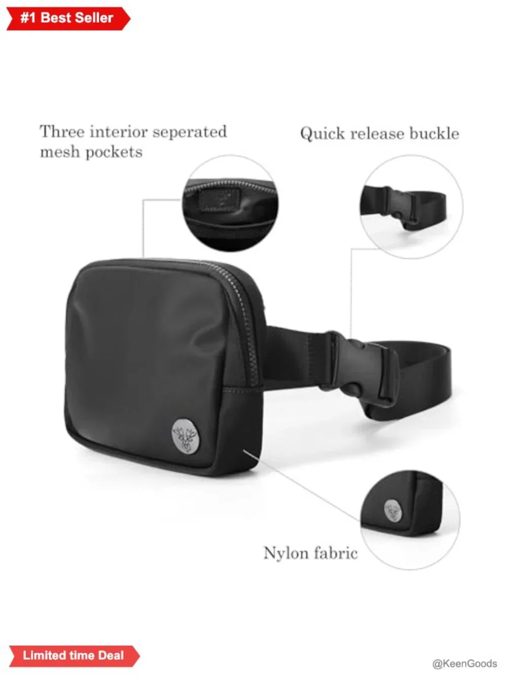 Nylon Fanny Pack Belt Bag Adjustable Strap Crossbody Waist Pack